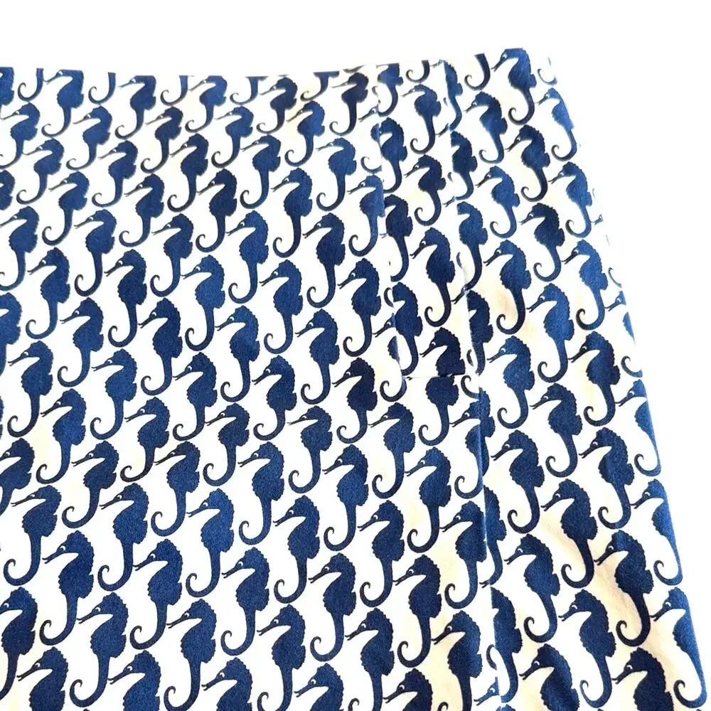 J.Crew Seahorse Print Mini Skirt Blue White Cotton Size 6 Coastal Preppy